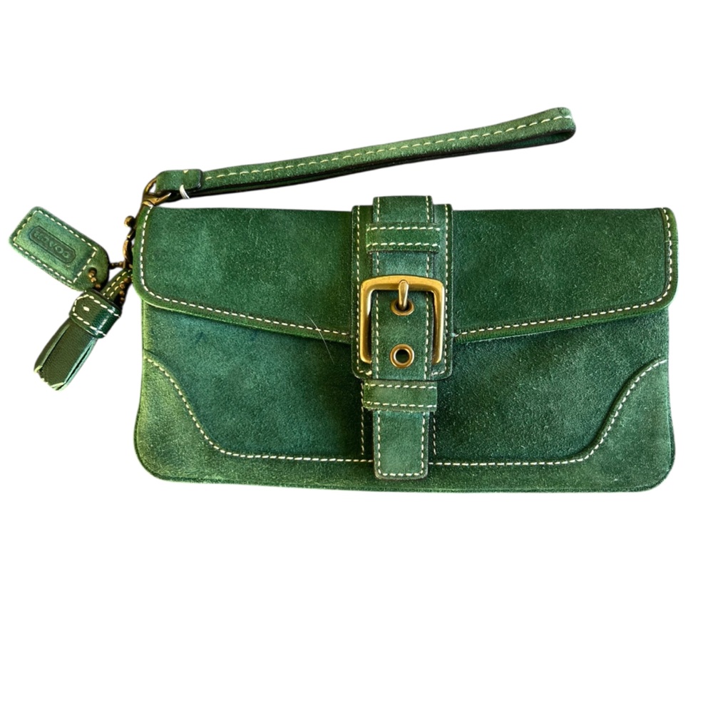 Vintage Coach Soho emerald green suede wristlet
